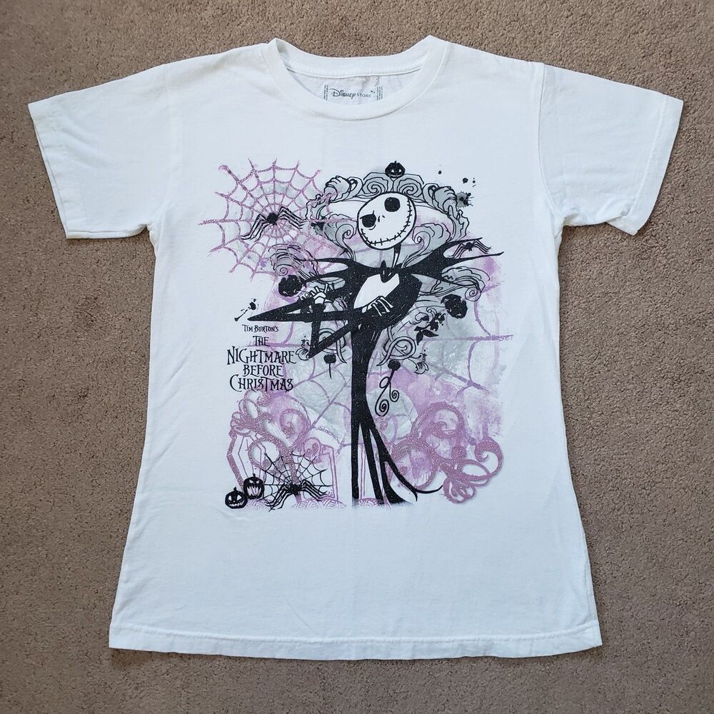 Disney Nightmare Before Christmas Jack Skellington Graphic Tee Glitter White Med